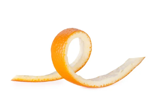 Écorce Orange Spirale Isolée Sur Gros Plan Blanc — Photo