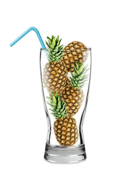 Whole Pineapple Glass Blue Cocktail Tube Clipart Concept Isolated White — Stock Photo, Image