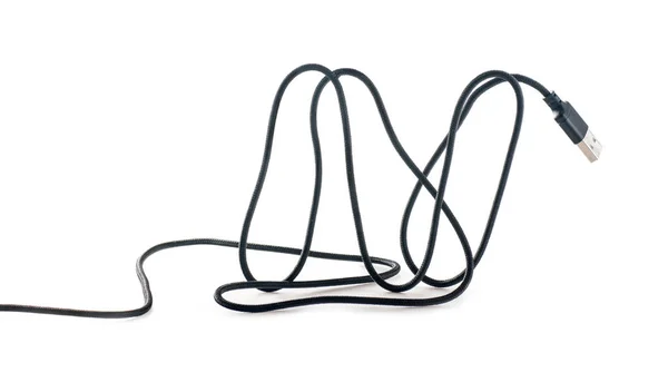 Usb 电缆锯齿形 弯曲的线 特写在白色 — 图库照片