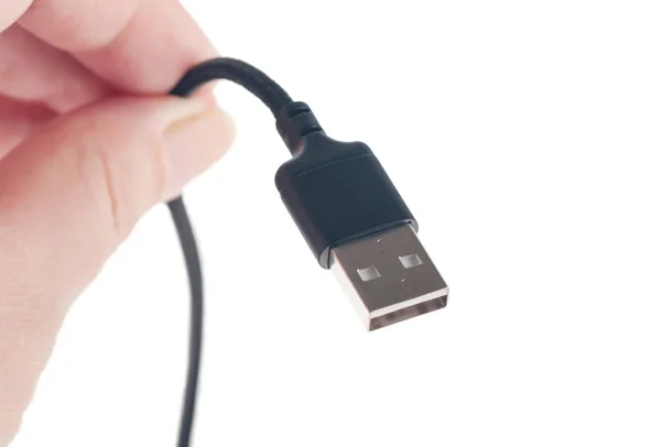 Usb Кабель Руках Изолированный Крупный План — стоковое фото