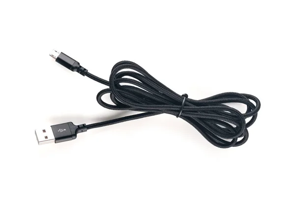 Kabel USB i mini z bliska na białym — Zdjęcie stockowe