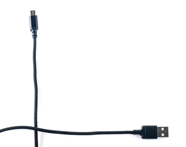 Kabel USB i mini z bliska na białym — Zdjęcie stockowe