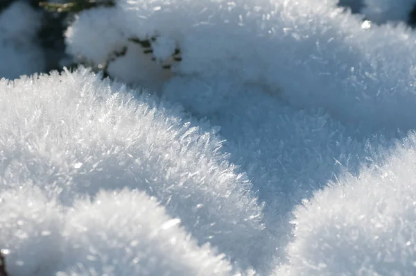 Fluffy snow with crystals in nature, snowy winter texture — Stock Photo, Image