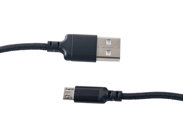 Cavo USB e mini close up su bianco — Foto Stock