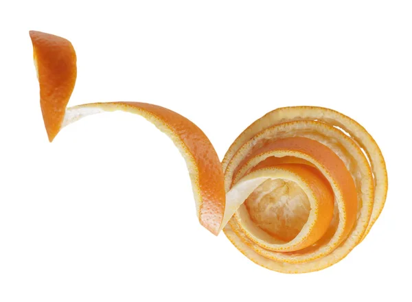 Orangenschale Spirale isoliert auf weißem Hintergrund Draufsicht — Stockfoto