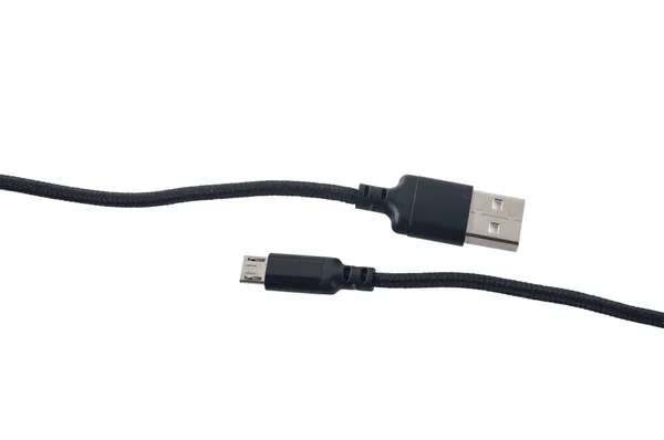 Cabo USB e mini close-up em branco — Fotografia de Stock