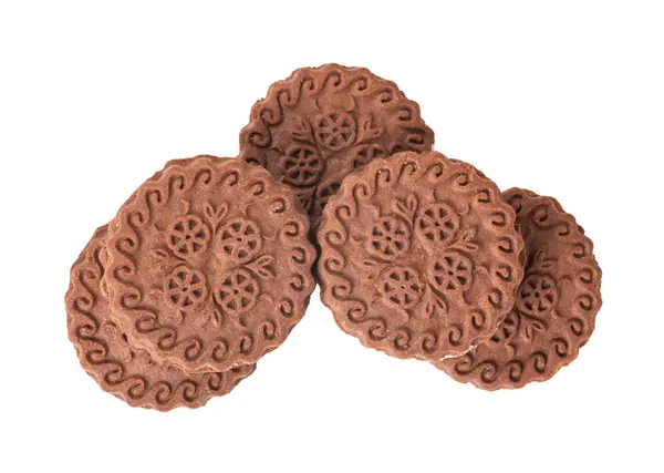 Καφέ μπισκότα γύρο σοκολάτα σε μια στοίβα που απομονώνονται σε λευκό backg — Φωτογραφία Αρχείου