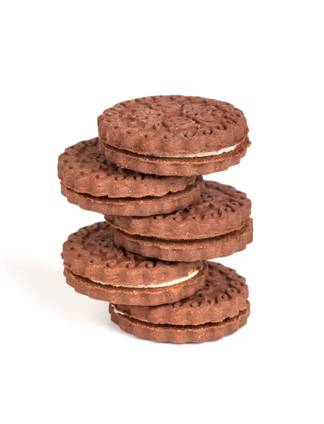 Braune Schokolade Runde Kekse Einem Stapel Isoliert Auf Weißem Hintergrund — Stockfoto