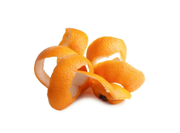 Cáscara Naranja Espiral Retorcida Aislada Sobre Fondo Blanco — Foto de Stock