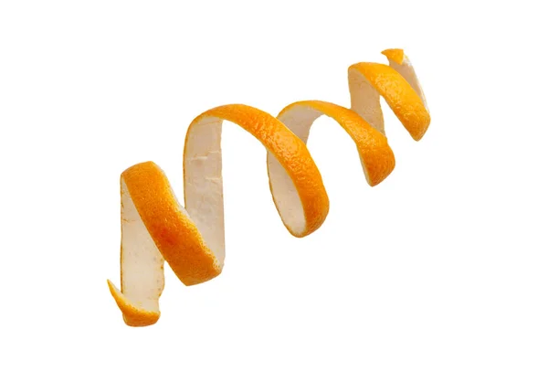 Cáscara Naranja Forma Espiral Acostada Diagonal Aislada Sobre Fondo Blanco —  Fotos de Stock