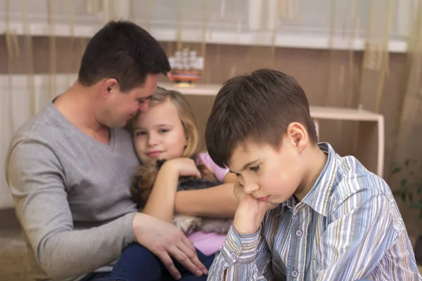 Boy Jealous His Father Sister Sad — Stock Photo, Image