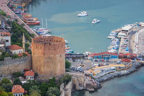 Paisagem Com Marina Torre Vermelha Península Alanya Distrito Antalya Turquia — Fotografia de Stock