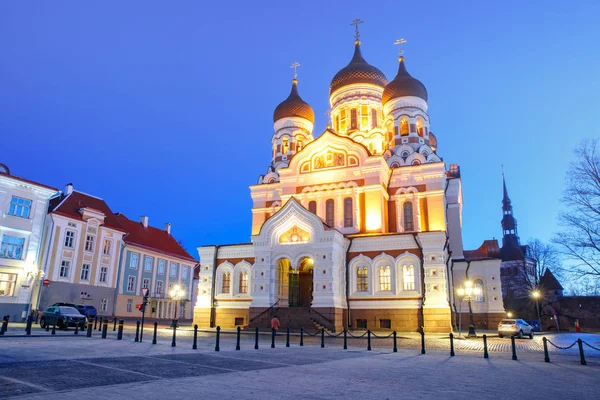 Alexander Nevsky katedrála v noci v Tallinnu — Stock fotografie