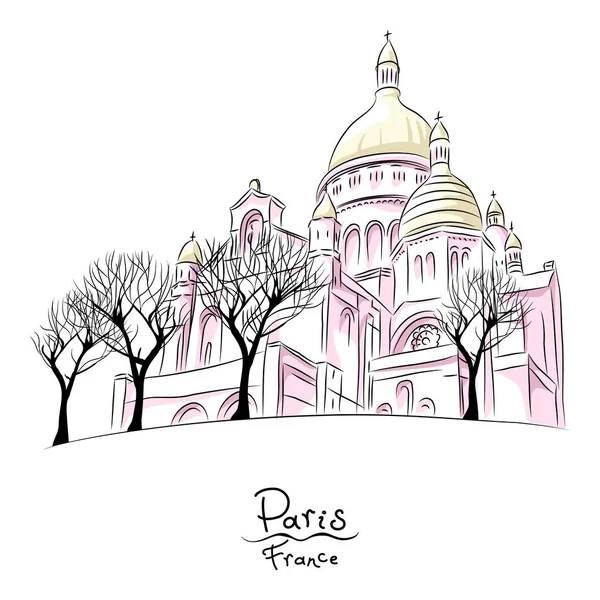 Σκίτσο διάνυσμα της Sacre Coeur στο Παρίσι, Γαλλία — Διανυσματικό Αρχείο