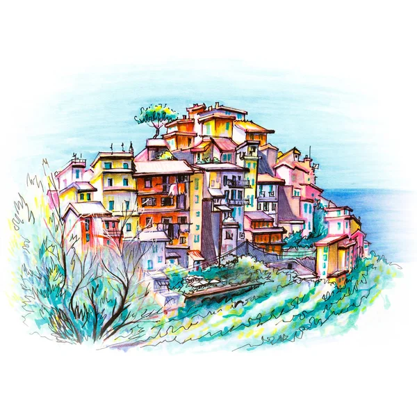 Kolorowe domy w Corniglia, Ligury, Włochy — Zdjęcie stockowe
