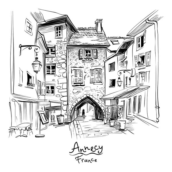 Sepulchre Gate in de oude stad van Annecy, Frankrijk — Stockvector