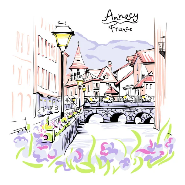 Annecy, Venedik Alps, Fransa. — Stok Vektör