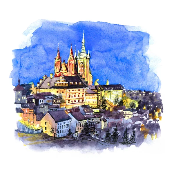 Złota Praga zamku w nocy, Republika Czeska — Zdjęcie stockowe