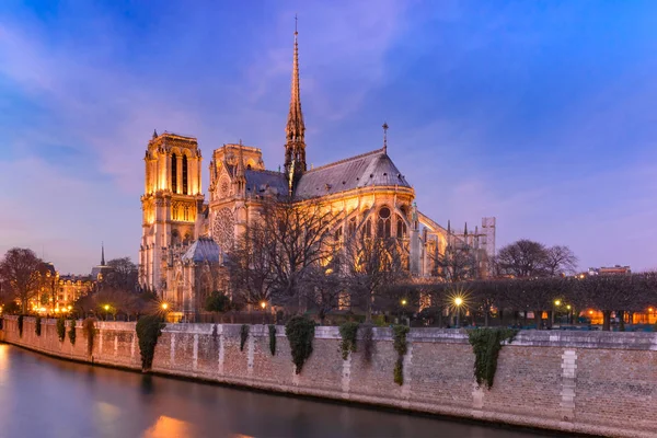 Catedral de Notre Dame de Paris à noite, França — Fotografia de Stock