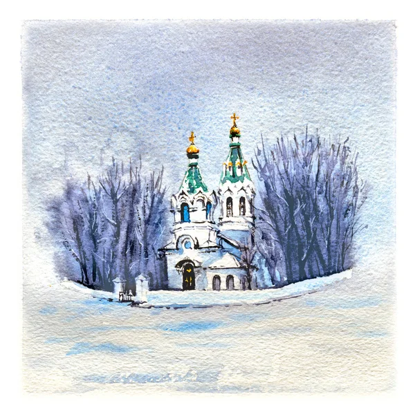 Typisk ortodox vinterkyrka — Stockfoto