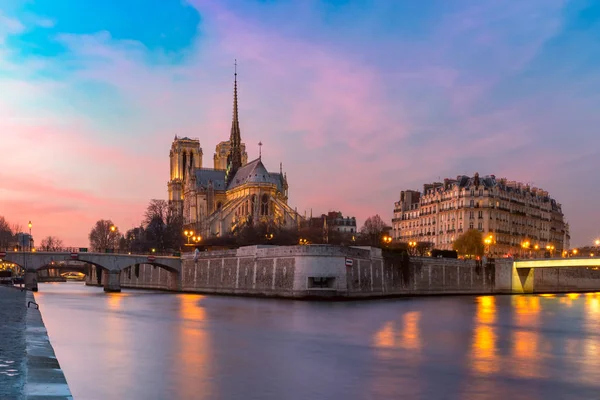 Catedral de Notre Dame de Paris al atardecer, Francia — Foto de Stock