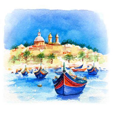 Taditional eyed boats Luzzu in Marsaxlokk, Malta clipart