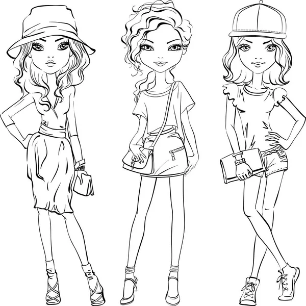 Vector SET of cute fashionable girls — Stock Vector
