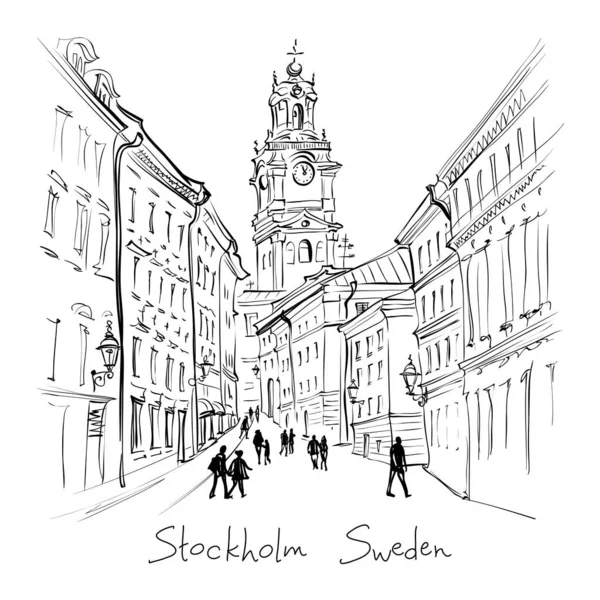 Templomi Storkyrkan Stockholmban, Svédország — Stock Vector