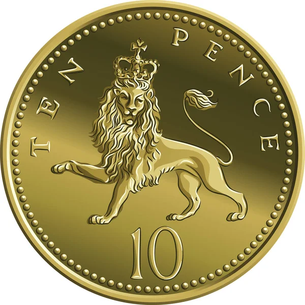 Vektor Brittiska pengar guld mynt 10 pence — Stock vektor