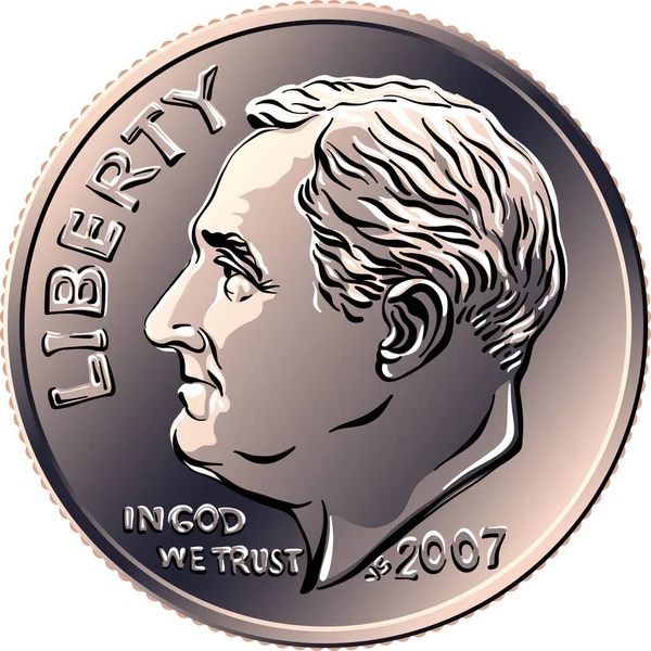 Estados Unidos moeda de dez centavos anverso — Vetor de Stock