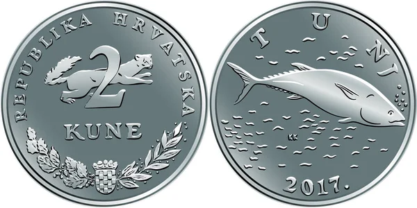 Kroatisch geld 2 kuna zilveren munt — Stockvector