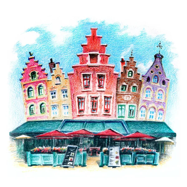 Bruges houses and market, Βέλγιο — Φωτογραφία Αρχείου