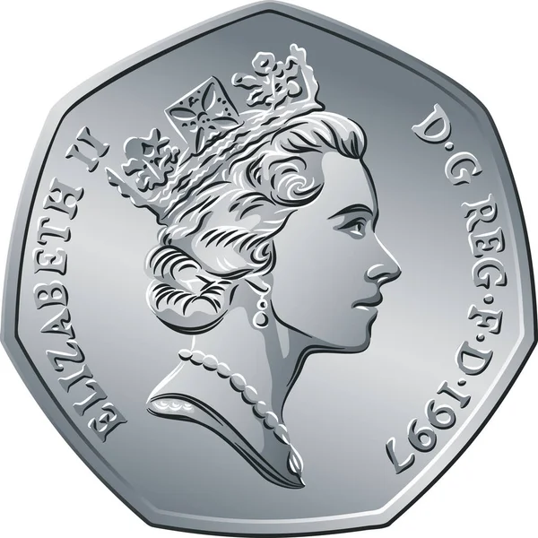 Vector British money silver coin 50 pence — Stock Vector