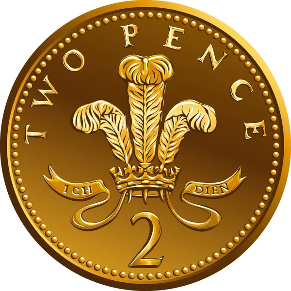 Vector British money gold coin 2 pence — Stock Vector
