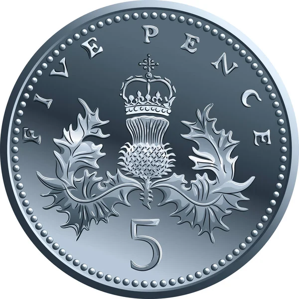 Vector moeda de ouro britânico dinheiro 5 pence —  Vetores de Stock