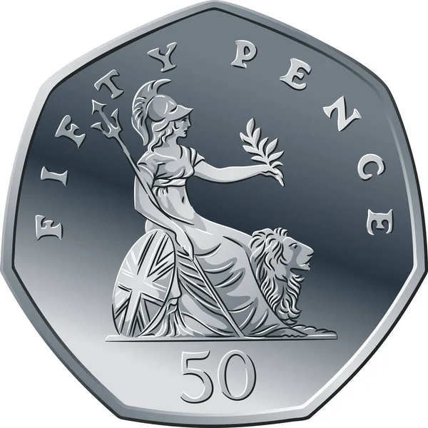 Vector dinero británico moneda de plata 50 peniques — Archivo Imágenes Vectoriales