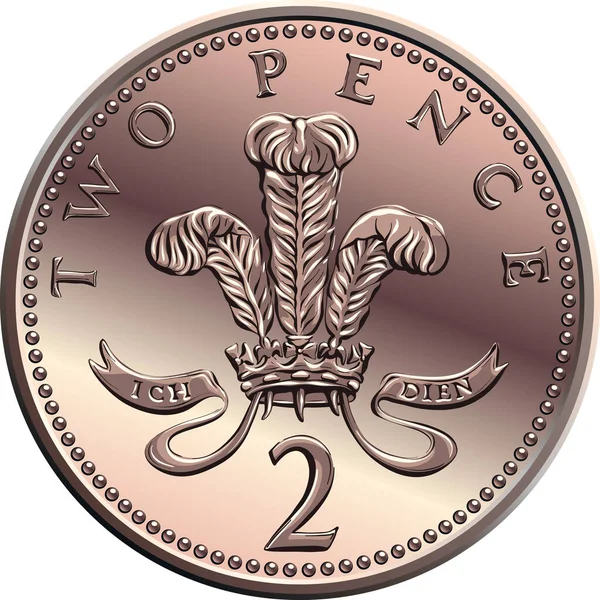 Vector British money gold coin 2 pence — Stock Vector