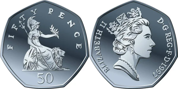 Vektor Brittiska pengar silver mynt 50 pence — Stock vektor