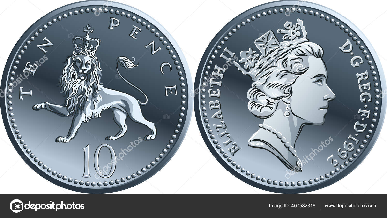 영국 원화은 화 10 펜스 스톡 벡터 - ©olgacov 407582318