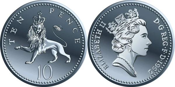 Vector dinheiro britânico moeda de prata 10 pence — Vetor de Stock