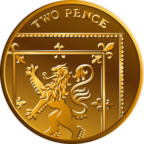 Moneta d'oro britannica vettoriale 2 pence — Vettoriale Stock