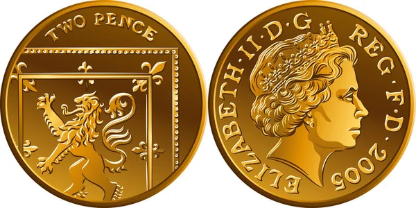 Vektor Brittiska pengar guldmynt 2 pence — Stock vektor