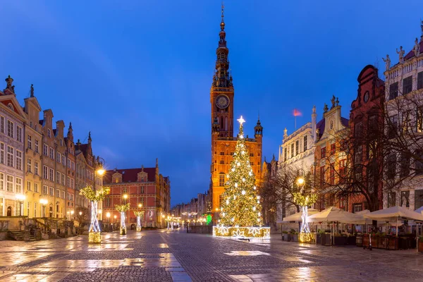 Long Lane et hôtel de ville de Noël, Gdansk, Pologne — Photo