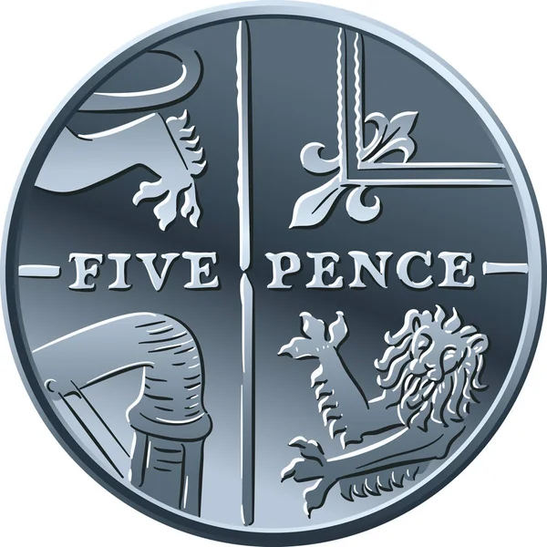 Vector British money gold coin 5 pence — Stock Vector