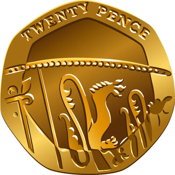 Moneda de oro británica veinte peniques — Vector de stock
