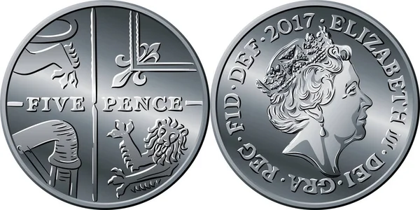 Vector moeda de ouro britânico dinheiro 5 pence — Vetor de Stock