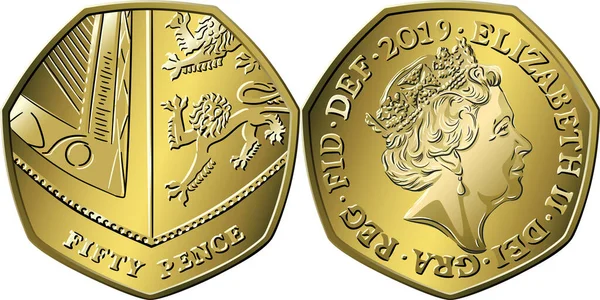 Vector dinero británico moneda de plata 50 peniques — Vector de stock
