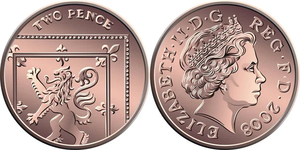 Vector moeda de ouro britânico dinheiro 2 pence — Vetor de Stock