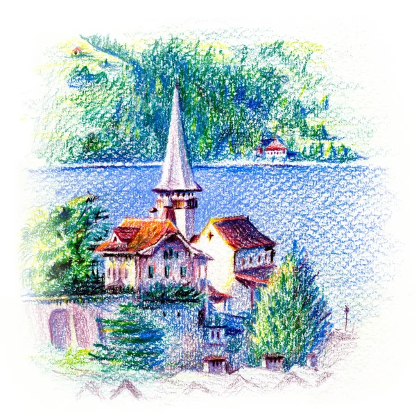 Spiez Church no Lago Thun, Suíça — Fotografia de Stock