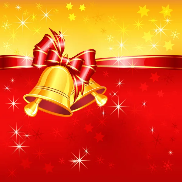 Carte de vœux vectorielle avec cloches de Noël, arc et flocons de neige — Image vectorielle